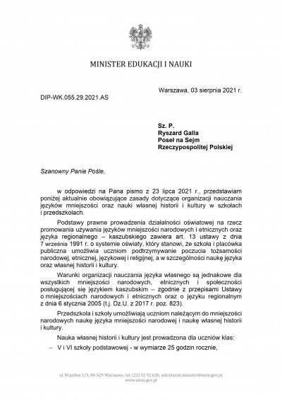 Antwort des Ministeriums / Odpowiedź Ministerstwa 