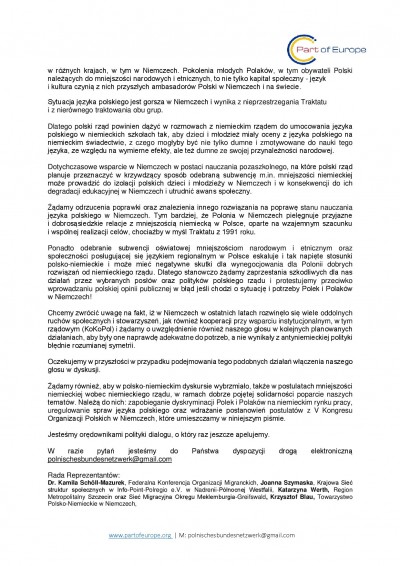 Polnisches Bundesnetzwerk - Stellungnahme / Polnisches Bundesnetzwerk - Stanowisko
