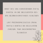 Brief des VdG-Vorsitzenden Rafał Bartek an die Delegierten des DFK Bezirksvorstandes Schlesien