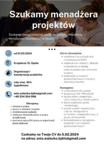 Związek Młodzieży Mniejszości Niemieckiej poszukuje menadżera projektów