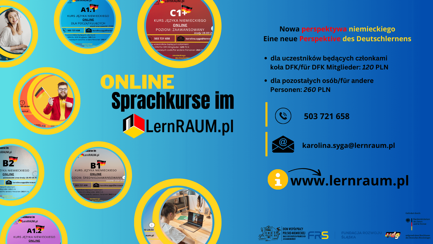 Wir laden Sie zur Teilnahme an Online-Deutschkursen im Rahmen des Projekts LernRAUM.pl ein