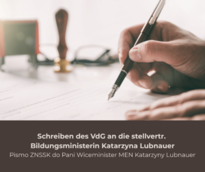 Język niemiecki jako język mniejszości w&nbsp;klasach VII i&nbsp;VIII – Pismo ZNSSK do&nbsp;Pani Wiceminister MEN Katarzyny Lubnauer