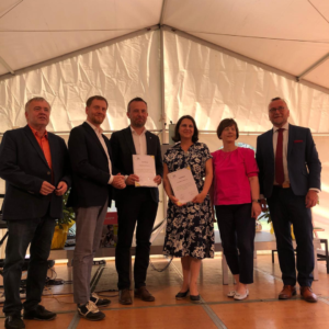 Rafał Bartek, przewodniczący ZNSSK oraz&nbsp;Chrząstowickie Stowarzyszenie Edukacyjne „CUD” uhonorowani nagrodą „ZukunftErbe 2024”