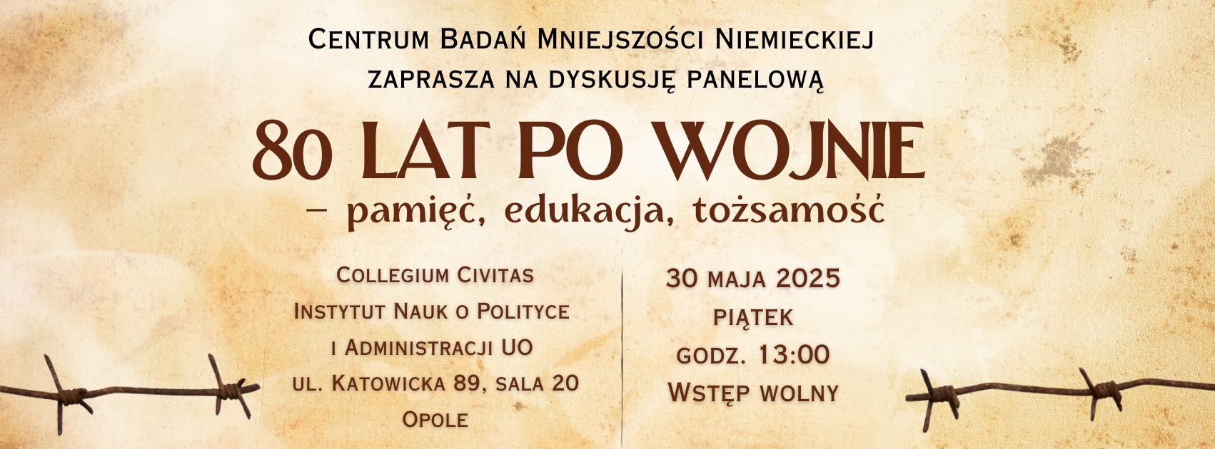 Zaproszenie na panel dyskusyjny „80 lat po wojnie – pamięć, edukacja, tożsamość”
