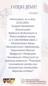 Powstanie i&nbsp;prowadzenie portalu oraz&nbsp;wydawnictwo miesięcznika Niemców w&nbsp;Polsce