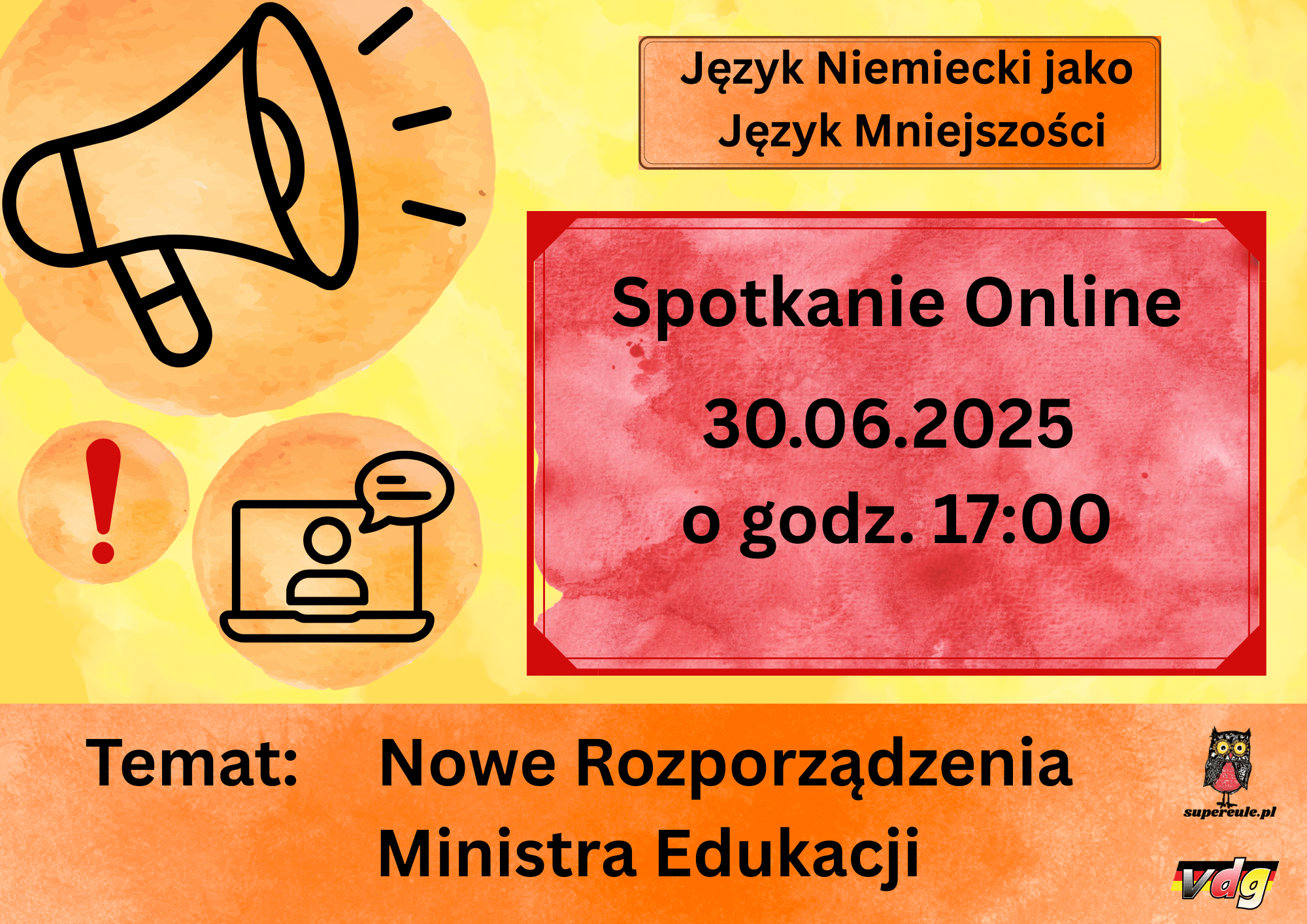 Spotkanie Online: Nowe rozporządzenia Ministra Edukacji – Język niemiecki jako język mniejszości w szkołach